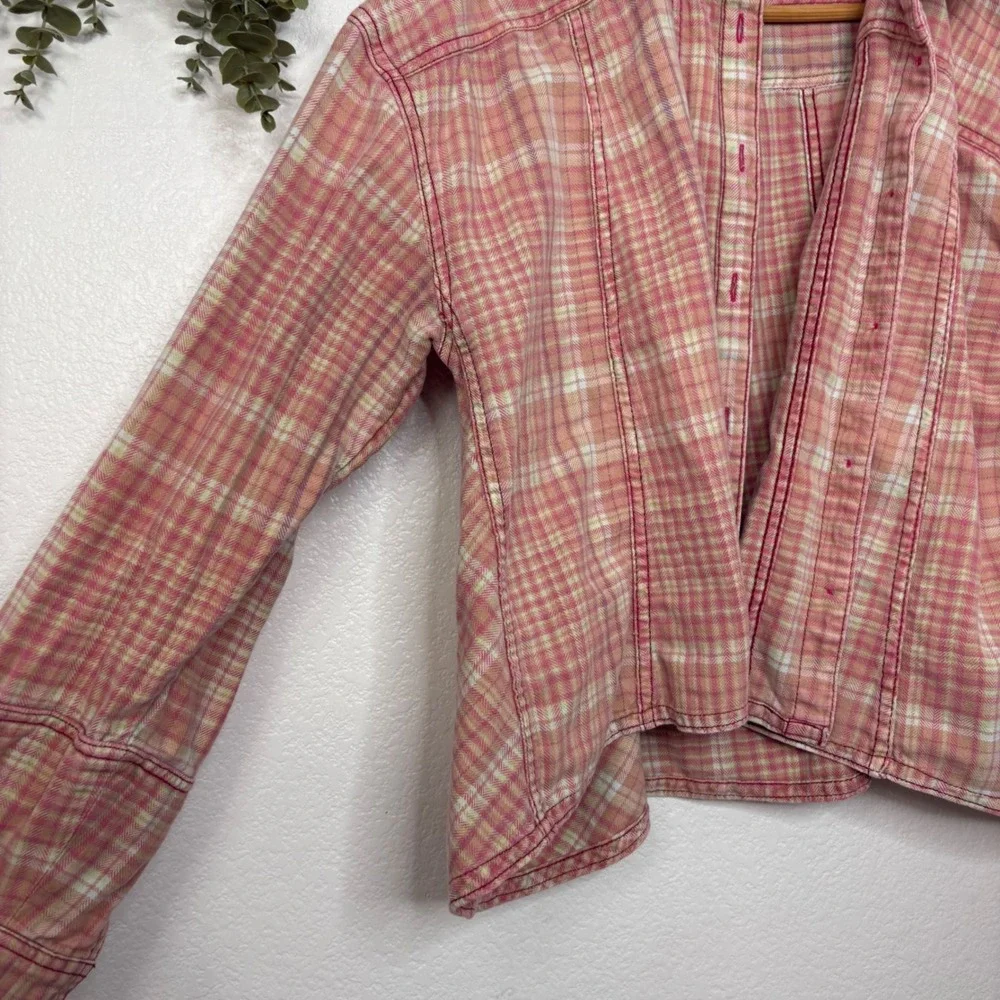 Free People We The Free Remade Plaid Top Red Combo Button Front Shirt Small - Picture 5 of 10